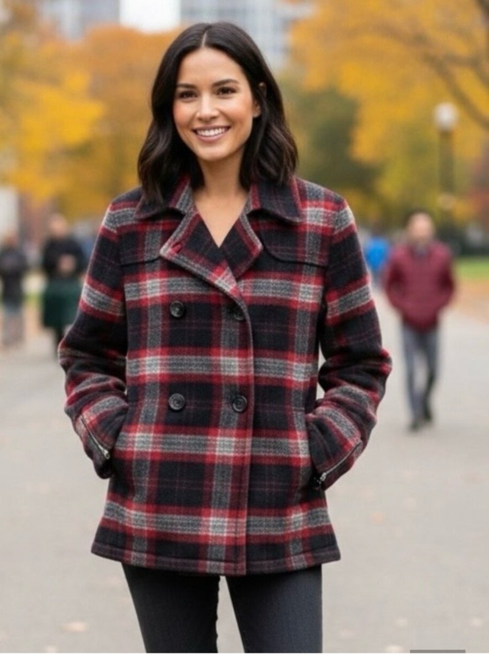 Woolrich women’s Red and Black Plaid Double-Breasted Jacket